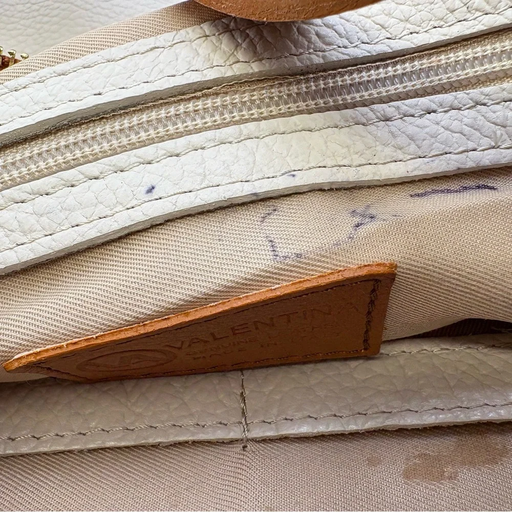 Valentina Italian Leather Hobo Bag Cream & Tan Shoulder Purse